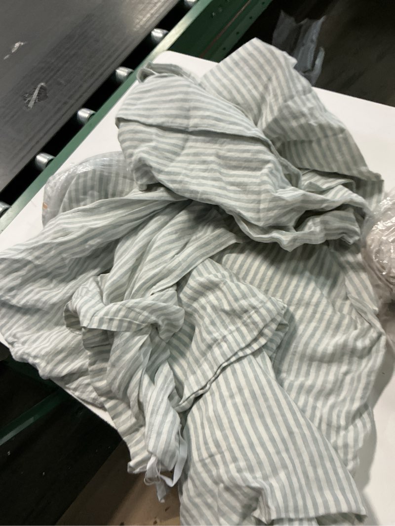 Condition photo showing Good Condition for european linen stripe duvet cover set, king/cal king, mist/white stripe