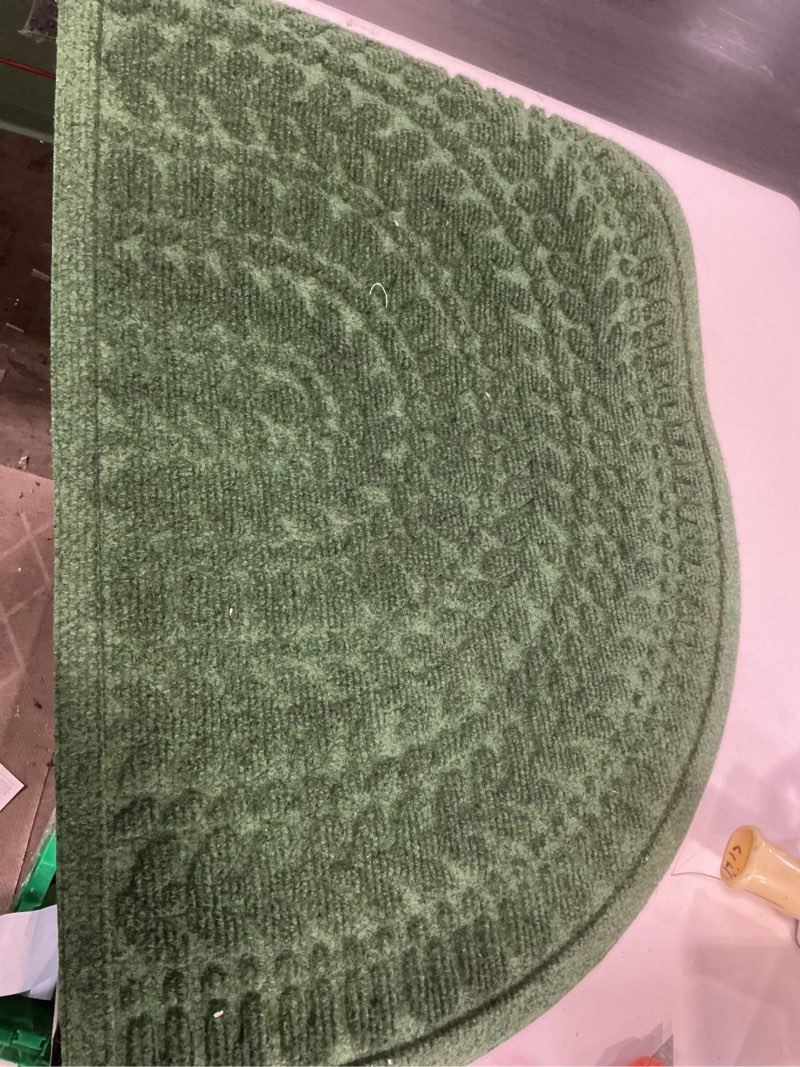 Condition photo showing As Is for (Similar)Indoor Door Mat 18\"X30\",Half Round Non Slip Machine Washable Entryway Rug for Front/Back Door,Half Circle Absorbent Low Profile Entrance Floor Mat for Muddy Wet Shoes and Paws- Green