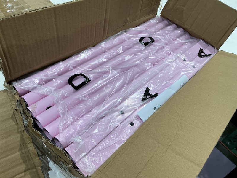 Condition photo showing As Is for calmootey double rod clothing garment rack,rolling hanging clothes rack,portable clothes organizer for bedroom,living room,clothing store,pink