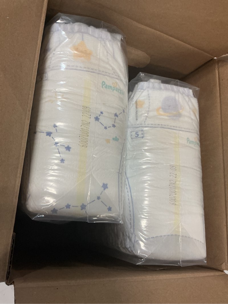 Condition photo showing New/Like New for pampers zzz overnight diapers, size 5 (27+ lbs), 50 count, nighttime protection disposable baby diaper, night time leak and skin protection size 5 50