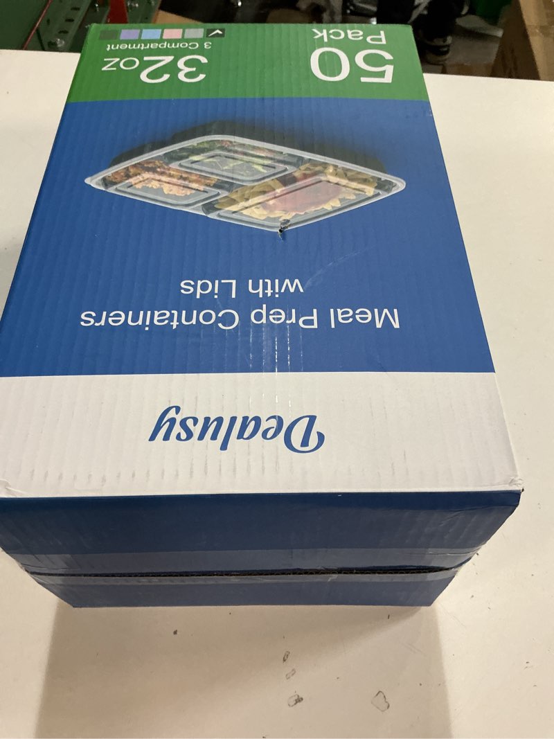 Condition photo showing New/Like New for 50 Pack (100-Piece) 32 oz Meal Prep Containers Reusable with Lids 3-Compartment, To Go Take Out Plastic Food Storage Containers, Sturdy Leakproof Food Safe, Microwave Freezer Dishwasher Safe, Black