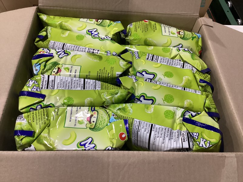 Condition photo showing New/Like New for (best by 06/11/2026) nongshim melon kick puff snack - sweet and crispy corn puff with creamy melon flavor - crunchy and smooth fruit puff, light korean snack, 1.58 oz (pack of 20)