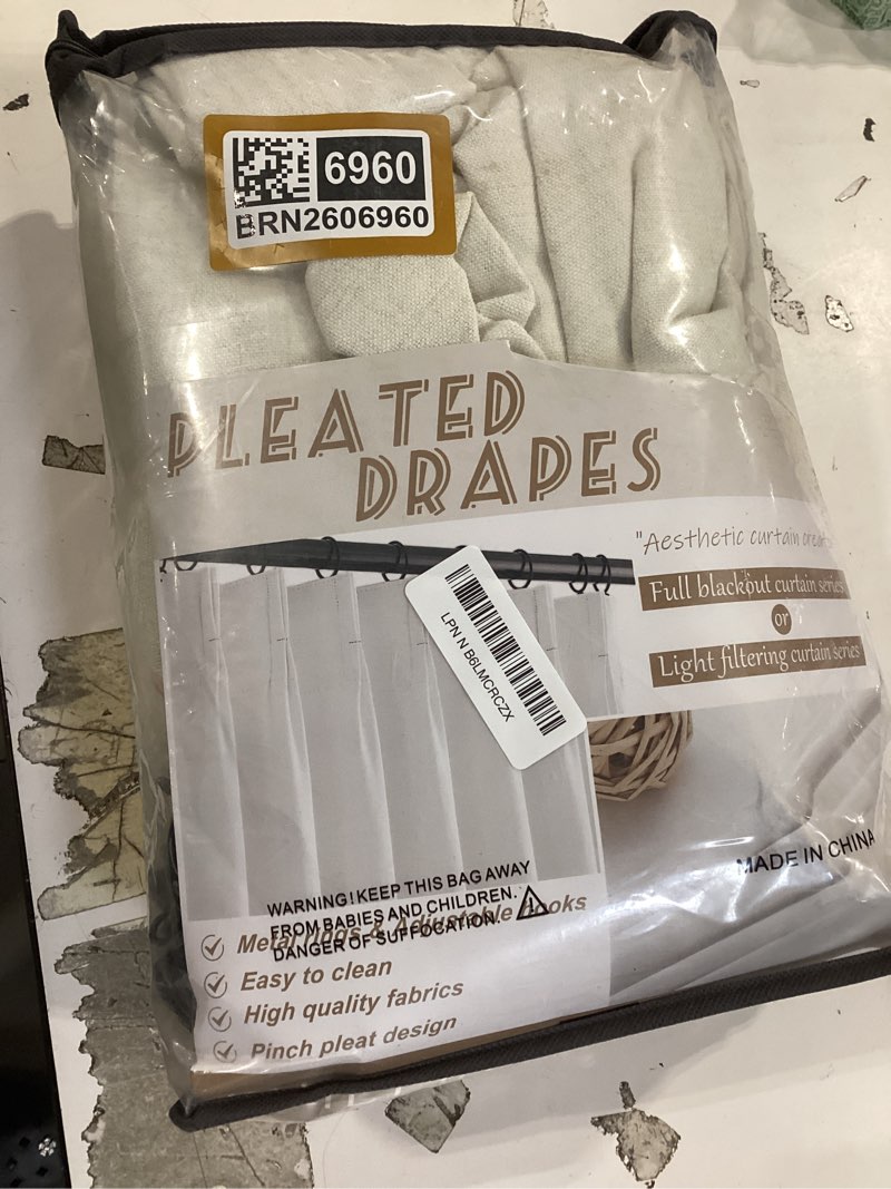 Condition photo showing New/Like New for extra long floor to ceiling drapes 108 inches long 2 panels set for sliding glass door, pinch pleat cream sheer curtain privacy light filtering bedroom window drapes 40"w x 108"l(linen blend back tab) cream 40"w x 108"l( pack of 2)