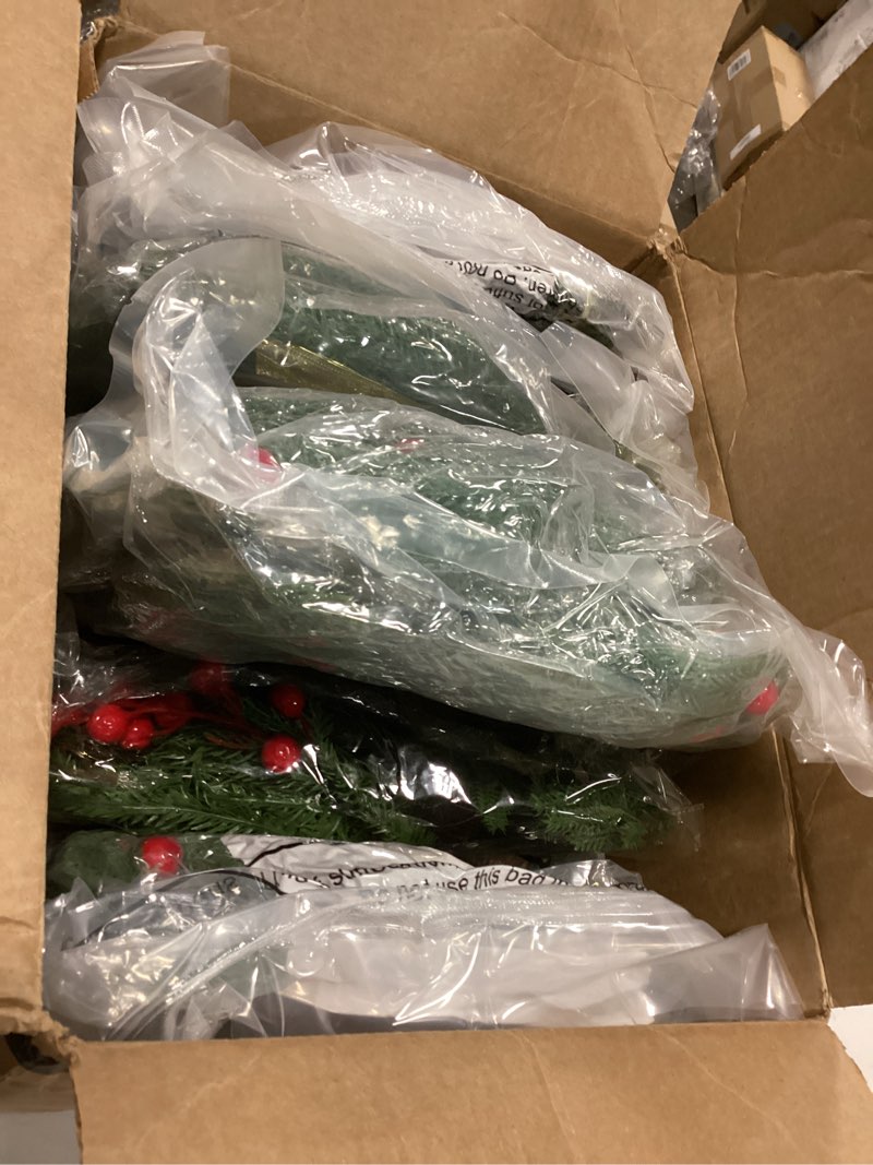 Condition photo showing Good Condition for Zeyune 8 Pcs 35.4 Large Christmas Pine Teardrop Swag with Lights Pre-lit Christmas Artificial Swags Stairway Swag Teardrop Trim Wreath Door Stair Garland Decoration for Home Garden Decor(Vintage)