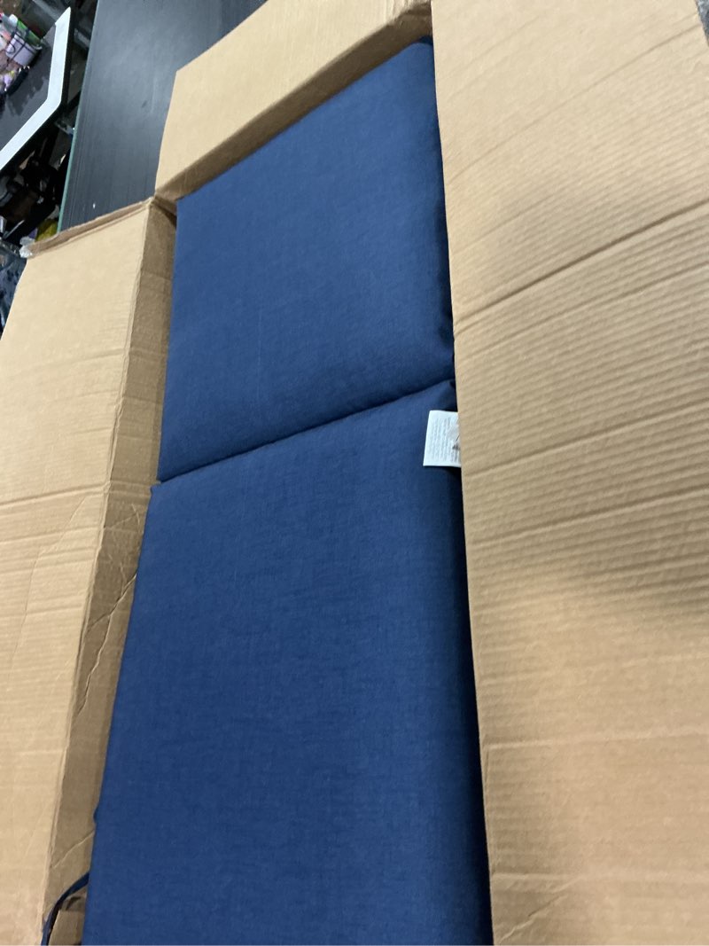 Condition photo showing Good Condition for arden 4-pack outdoor patio dining chair cushion, 20x44, rain-proof seat pad, fade-resistant outdoor cushion sapphire blue leala 4 pack sapphire blue leala
