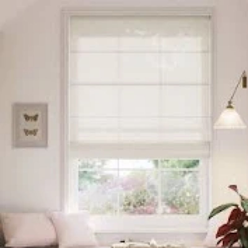 UNISHADES no Drill Cordless Roman Shades for Windows, 38" W × 64" H - Light Filtering - Linen - Whit