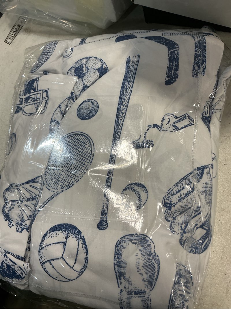 Condition photo showing Good Condition for kids sports bedding set full size, super soft baseball, football, soccer themed bedsheets for teens and children, wrinkle resistant premium flat and fitted sheets for boys and girls sports room décor sports full