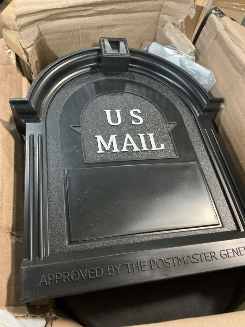 Condition photo showing Good Condition for craftsman mailbox & post kit, large outdoor mailbox, durable plastic, easy to install, flag included, black