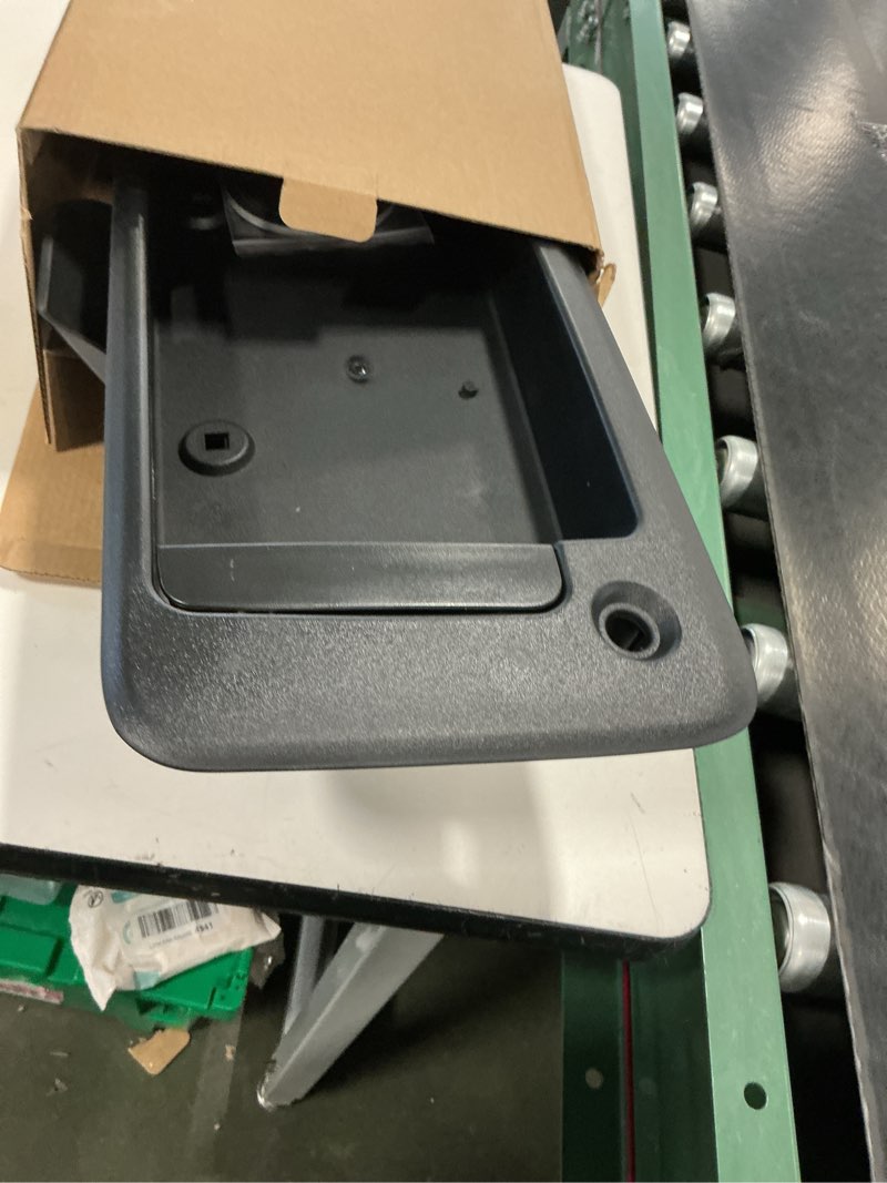 Condition photo showing Good Condition for Exterior Door Handle, Compatible with 1996-2015 Chevy Express GMC Savana 1500 2500 3500 Van, Rear Right Cargo Door Handle with License Plate Bracket Holder Housing | 15269298 25866289 Tailgate Handle License Plate Bracket Black