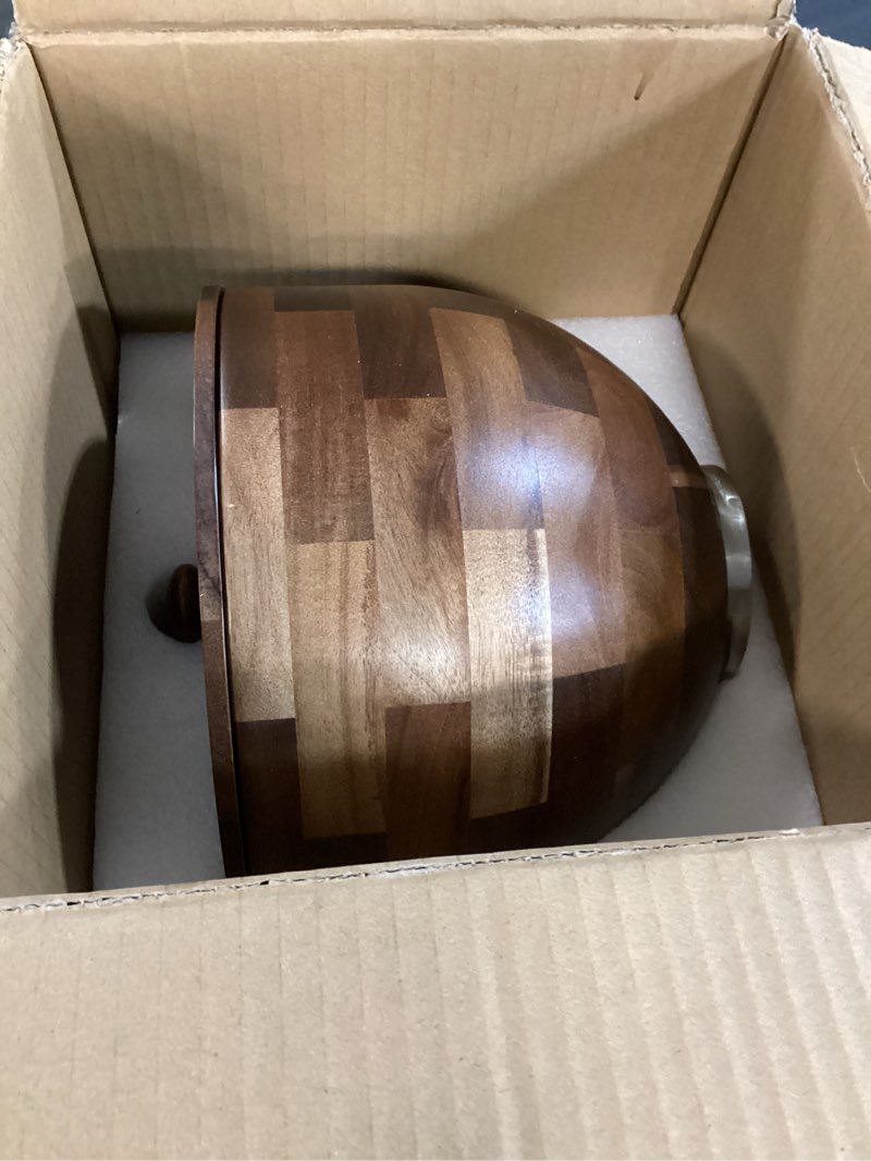 Condition photo showing Good Condition for wood mixing bowl compatible with 4.5-5 qt tilt-head stand mixers with lid cover - natural true acacia wooden bowls, 5 quart kitchen aid bowls for mixer with stainless steel locking base.