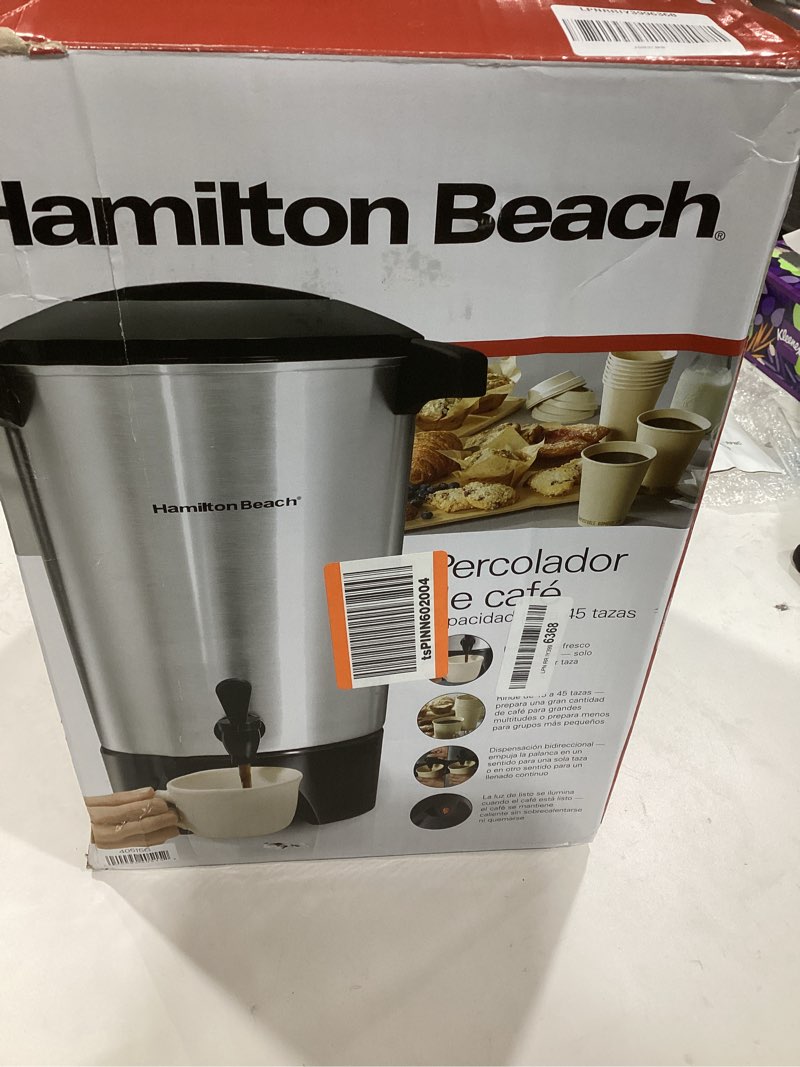 Condition photo showing As Is for Hamilton Beach 45 Cup Coffee Urn and Hot Beverage Dispenser, Silver Single-Spout