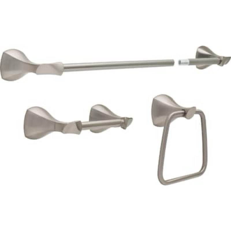 delta 3 -piece sandover spotshield brushed nickel decorative bathroom hardware set towel bar, toilet paper holder, towel ring included item #1435809 | model #san63-bn