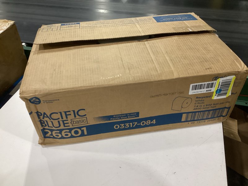 Condition photo showing New/Like New for pacific blue basic recycled paper towel rolls by gp pro (georgia-pacific), white, 26601, 800 feet per roll, 6 rolls per case 6 rolls- 800 feet/roll
