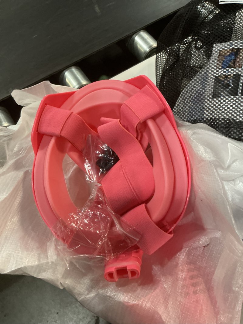 Condition photo showing New/Like New for kids snorkel mask full face, snorkeling gear for kids 2-14 with camera mount, 180 degree panoramic view snorkeling set anti-fog anti-leak blue pink