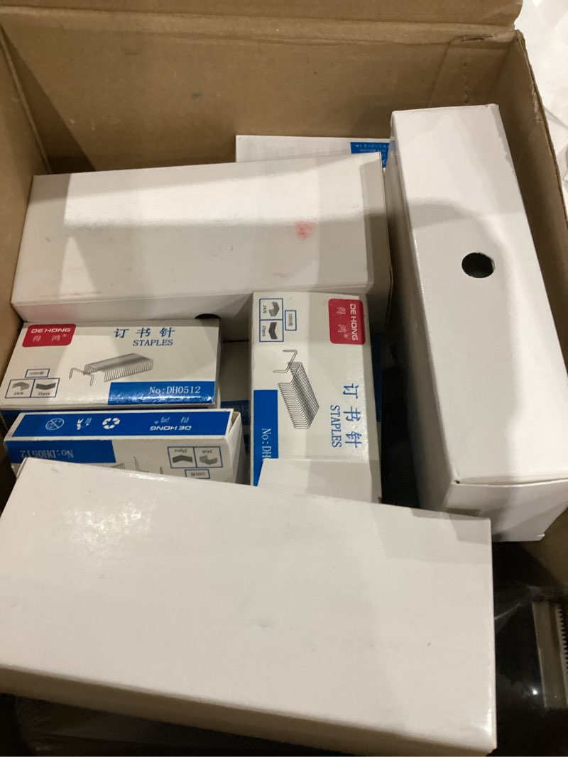 Condition photo showing As Is for 16 Pcs Desk Staplers Tape Dispensers Sets Desktop Office Staplers with Standard Staples Black Dispenser Holder with White Tape for Office School