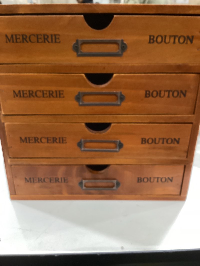Condition photo showing Good Condition for wesiti vintage wooden storage box brown home office desk organizer rustic desk storage organizer desktop wooden drawer organizer small library card catalog cabinet for jewelry (4 drawers)