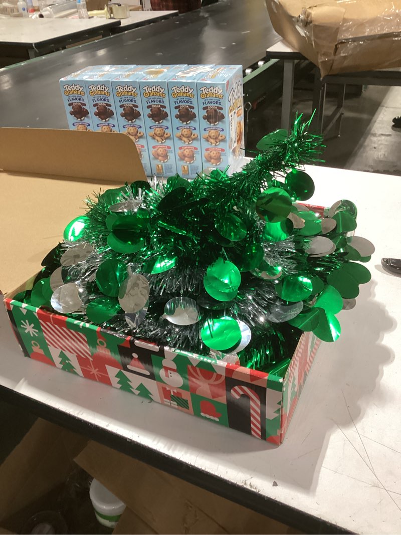 Condition photo showing Good Condition for 5 Ft Pop Up Christmas Tree Tinsel Dual Color Change Timer 4 Modes DIY 60 Warm White & Colored Lights 15 Christmas Ball Ornament 3D Star Battery Operated Pencil Xmas Slim Tree Home Indoor Holiday Decor Green Silver