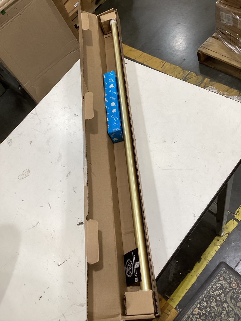 Condition photo showing Good Condition for umbra cappa curtain rod, includes 2 matching finials, brackets & hardware, 66 to 120-inches, gold gold 66 to 120-inch