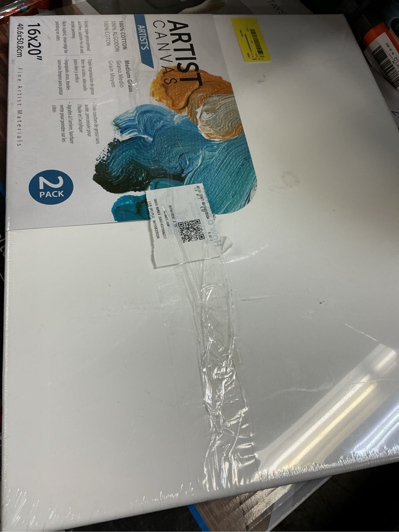Condition photo showing Good Condition for artist stretched canvas, 16"x20", 2 pack, 100% cotton acid free, white, deluxe canvas, for all skill levels