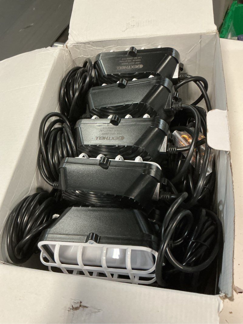 Condition photo showing Good Condition for 100ft led construction string lights, 150w super bright 15000lm plug in linkable string work lights, 5000k waterproof ip67 temporary lighting for construction sites, jobsites, indoor & outdoor 100ft-150w