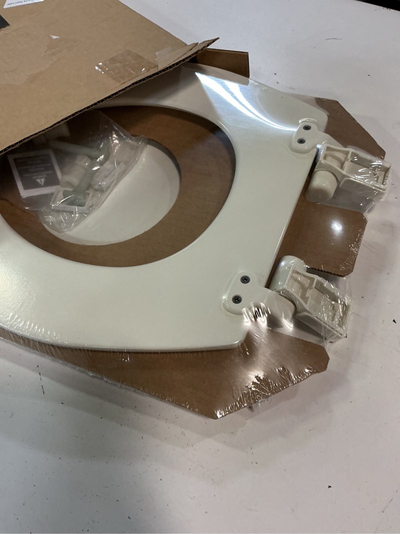 Condition photo showing Good Condition for mayfair cassel slow close toilet seat, easy clean, non slip premium wood seat, easy install, made in usa, round, biscuit seat round