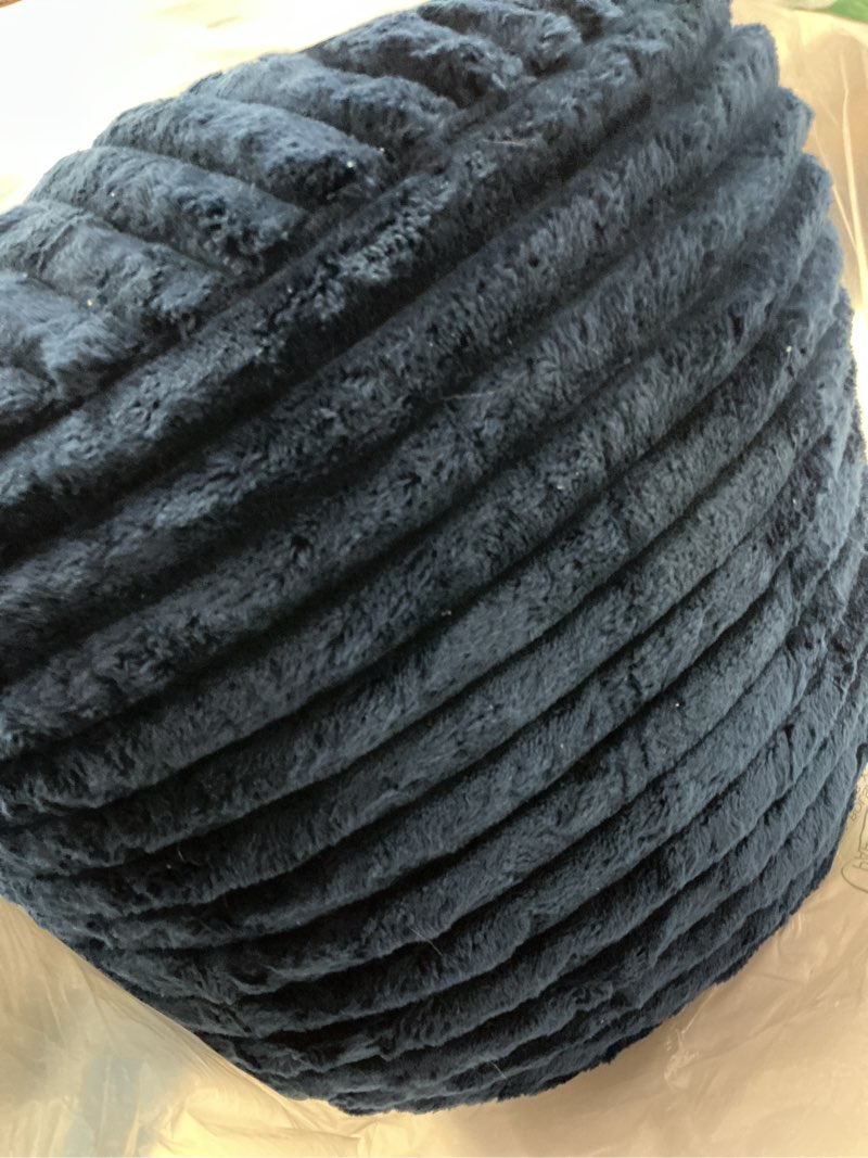 Condition photo showing As Is for MeMoreCool Stuffed Round Pouf Ottoman Foot Rest, Soft Plush Floor Pouf Foot Stool, Corduray Footstool Footrest, Small Round Ottoman for Living Room Couch Sofa Chair, 20x15 Inch Navy Ribbed Navy Round