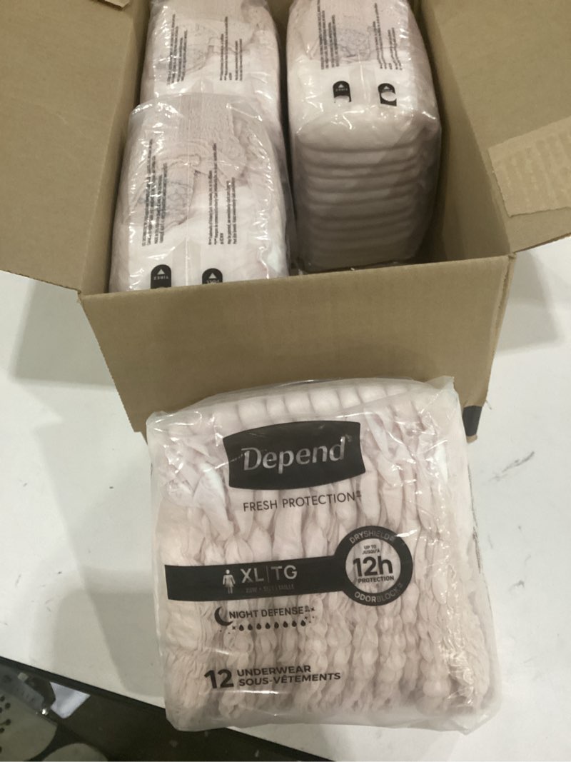 Condition photo showing New/Like New for depend night defense adult diapers, incontinence & postpartum bladder leak underwear for women, disposable, overnight, extra-large, blush, 48 count (4 packs of 12), packaging may vary x-large 48