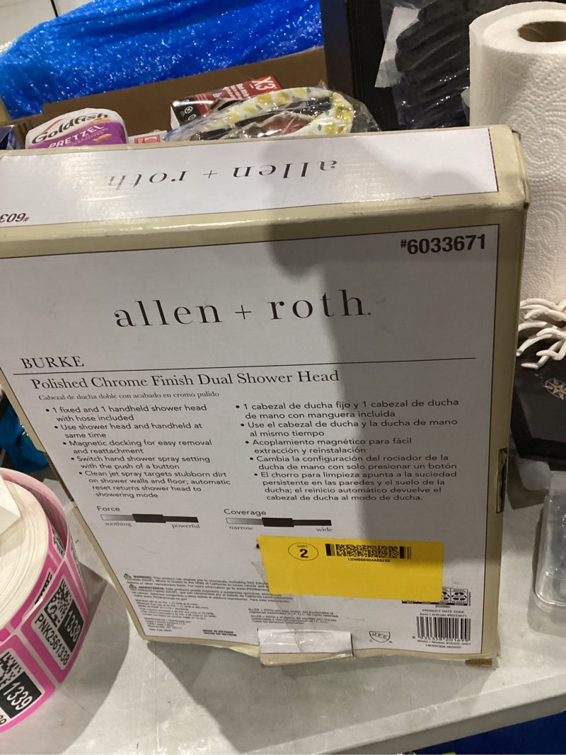 Condition photo showing As Is for Allen and roth polished chrome finish shower head