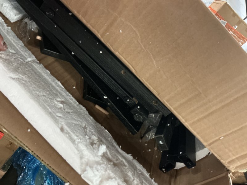 Condition photo showing As Is for Corner Shelf with Storage, Tall Corner Storage Cabinet, 5-Tier Corner Bookshelf Stand, Freestanding Corner Bookshelf with Protective Fence, for Living Room, Black BB78CJ01