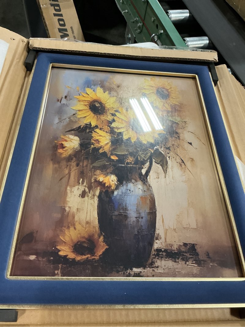 Condition photo showing New/Like New for 12x16 Velvet Picture Frame, Navy Blue 12x16 Velvet Photo Frame with Vintage Gold Border, 12 by 16 Poster Frame with HD Real Glass Horizontal & Vertical Display for Tabletop and Wall Decor (1 Pack) Navy Blue 12x16-1P