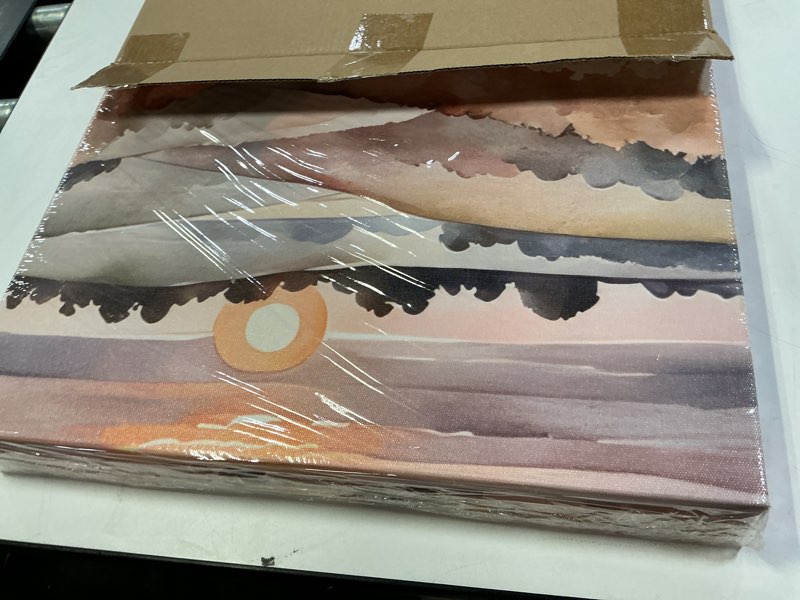 Condition photo showing New/Like New for Boho Mountain Scenery Canvas Wall Art Fall Sunset Pictures Wall Decor Watercolor Mountains Wildflowers Poster Autumn Sunrise Landscape Painting Print Artwork for Living Room Bedroom, Framed Mountains scenery-Framed 24L''x16W''