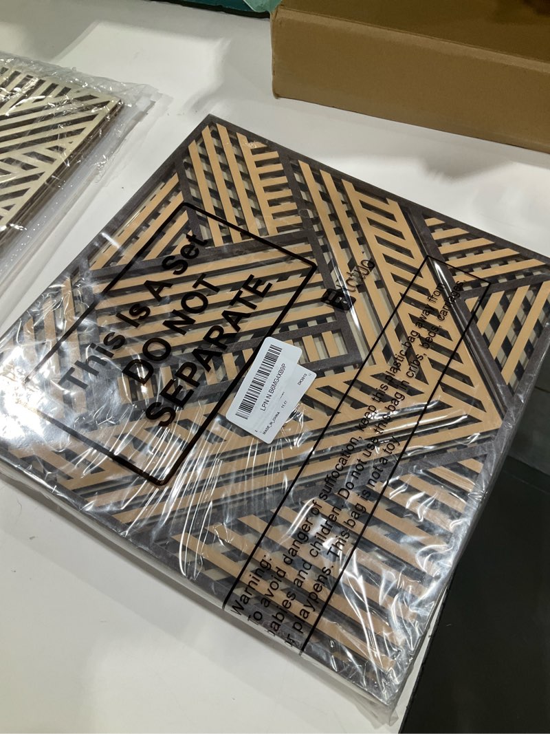 Condition photo showing Good Condition for Tatuo 3 Pcs Geometric Wood Wall Art Decor, Modern Slatted Wood Design Wall Sculpture Panels with 3D Hollow Craft Art, Boho Abstract Decor for Living Room Bedroom Bathroom Home Office Kitchen