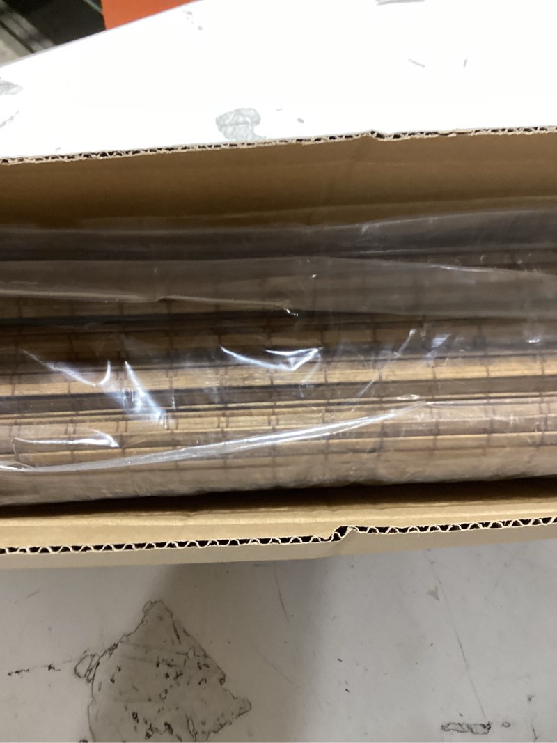 Condition photo showing Good Condition for lazblinds cordless bamboo roman shades, privacy blinds for interior windows, room darkening roll up bamboo blinds for home & patio, 35.5" w x 64" h, highfield teak pricacy - highfield teak 35.5" w x 64" h