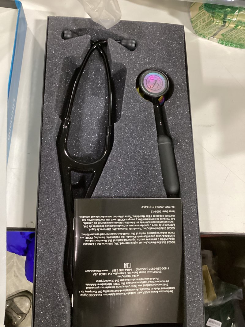 Condition photo showing New/Like New for 3M Littmann CORE Digital Stethoscope, Our Most Advanced Stethoscope Yet, Up To 40x Amplification, Active Noise Cancellation, In-App Sound Wave Visualization, High Polish Rainbow Chestpiece, 8570 Black Tube, Black Stem High Polish Rainbow-Finish Chestpiece