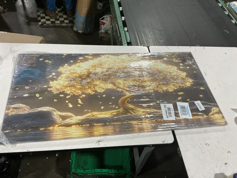 Condition photo showing As Is for large tree of life canvas wall art abstract gold tree mountain lake decor painting pictures nordic golden white flowers posters prints for living room bathroom bedroom office hallway home decoration tree 48"l x 24"w