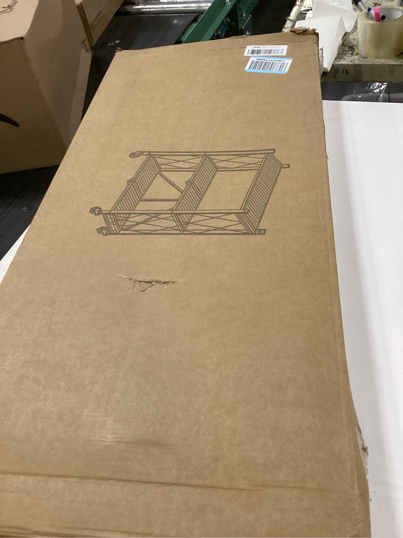 Condition photo showing Good Condition for 3 Tier Folding Shelf with Wheels, Metal Steel Collapsible Shelves, Folding Bookshelf no Assembly, Portable Folding Storage Shelves, Rolling Standing Utility Rack for Kitchen, Office, Bedroom, Natural Natural 3 Tiers