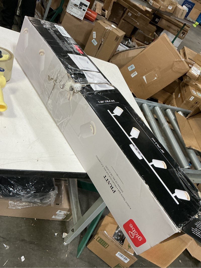 Condition photo showing As Is for GLOBE Electric 57011 4-Light Track Lighting, Matte White Finish, Adjustable Cylindrical Heads, GU10 Base, Dimmable, Modern Low-Profile Design