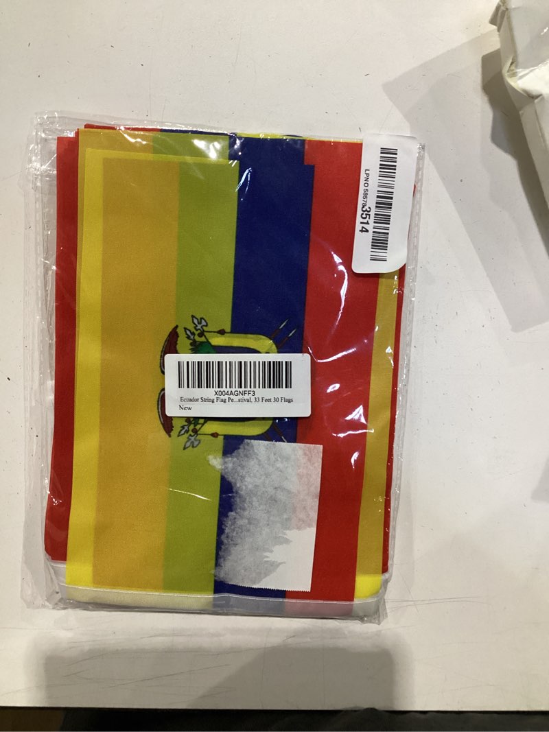 Condition photo showing New/Like New for ecuador string flag pennant banner, small mini ecuadorian flags bunting banner, national country decoration for school, party, sports events, patriotic festival, 33 feet 30 flags