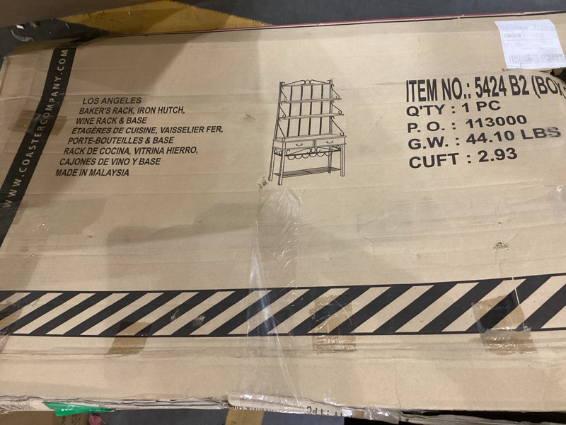 los angeles baker's rack, iron hutch, wine rack & base incomplete 1/2