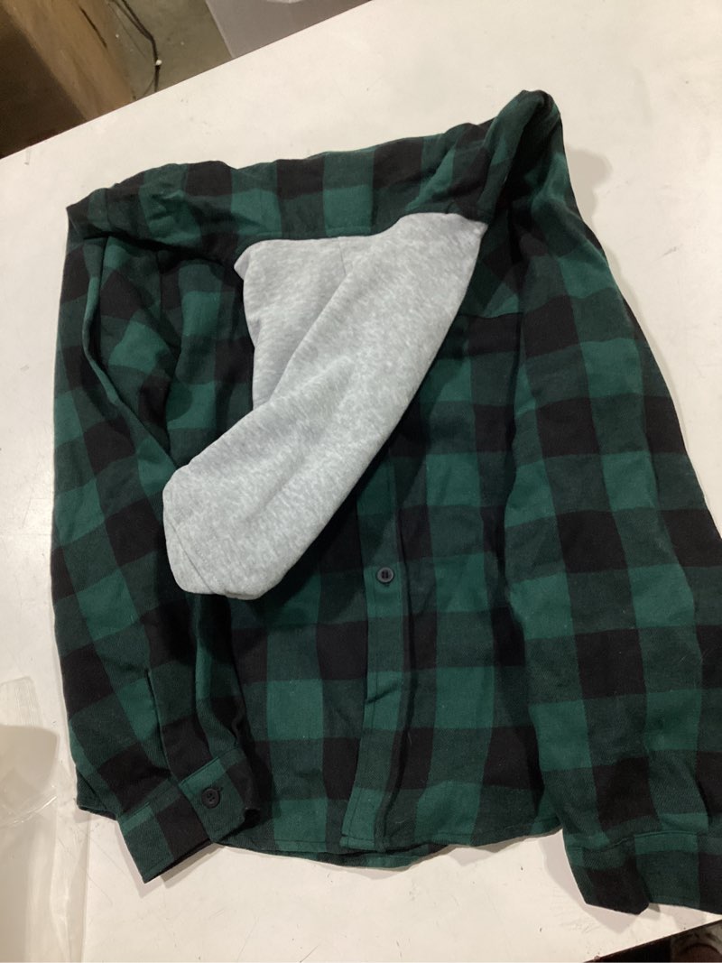 Condition photo showing Good Condition for boys plaid flannel shirts unisex kids long sleeve casual button down shirt with hood 14-15 years green