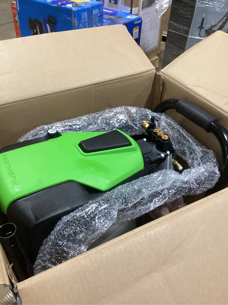 Condition photo showing As Is for greenworks pro 3000-psi 2.0-gpm cold water electric pressure washer with 5 spray tips