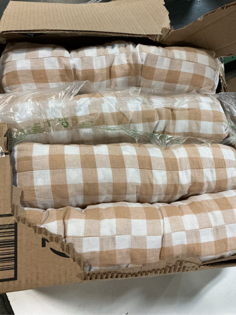 Condition photo showing Good Condition for geetery 4 pack chair cushions for dining chairs, 16" x 15" orange kitchen chair cushions with ties buffalo plaid soft comfy seat pads for home office living room outdoor indoor orange,white 4