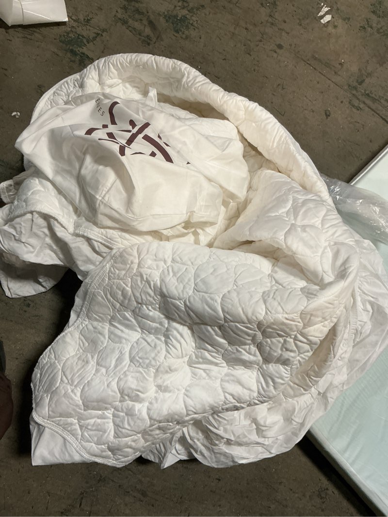 Condition photo showing As Is for Bioweaves 100% Organic Cotton Mattress Pad Cover, GOTS Certified Cooling 300 GSM Quilted Fitted Mattress Topper & Protector with Soft Cotton Wadding - White, 20 Inch Deep Pocket, King King White