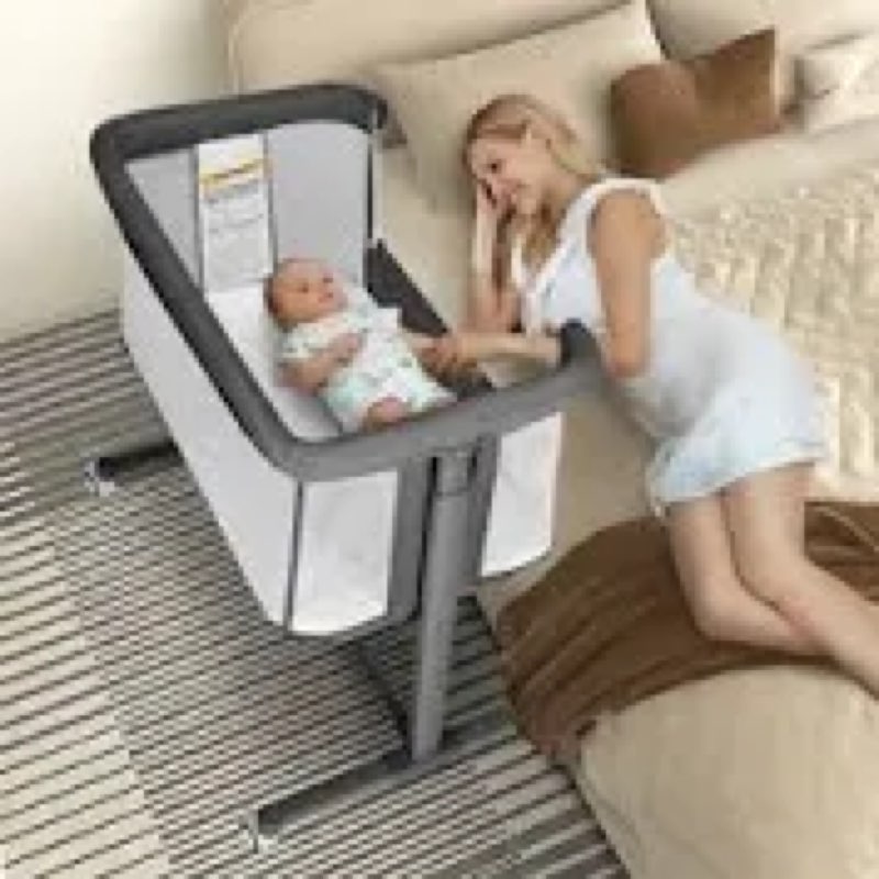 gentle monster baby bassinet bedside crib sleeper, rocking bassinet with breathable mesh mattress mo