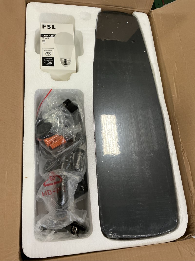 Condition photo showing New/Like New for 42" Pull Chain Ceiling Fan: Traditional Flush Mount Ceiling Fan with Light - LED Bulb - Dual Finish Blades - Reversible Function for Bedroom - Black