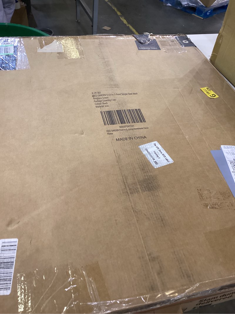 Condition photo showing Good Condition for FEED GARDEN 3 Panel Fireplace Screen 48" W x 29.5" H Modern Foldable with Wrought Metal Decorative Mesh,Arch Heavy Duty Fire Spark Guard Cover for Home Decor Indoor, Black