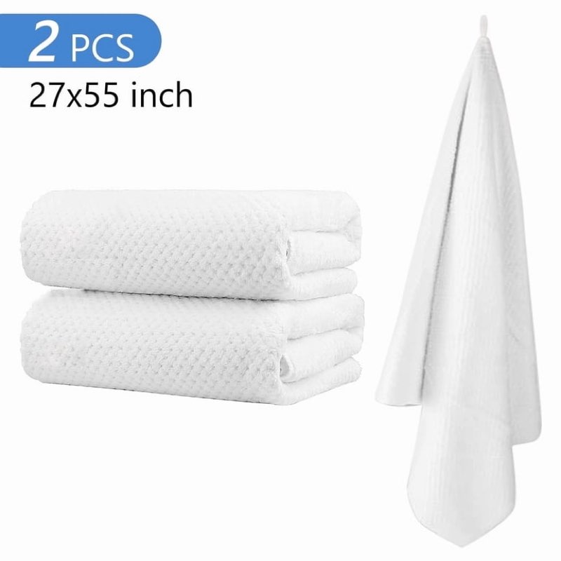 tripumer 2 pcs microfiber bath towel extra large 27 x 55 inch bath sheets set for home body sport yoga spa fitness white