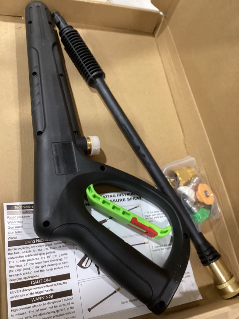 Condition photo showing Good Condition for pressure washer gun with extension wand m22-14 & m22-15 fitting | 5 spray nozzle tips replacement for ryobi, karcher, powerstroke, greenworks, and more electric power washer standard nozzle green