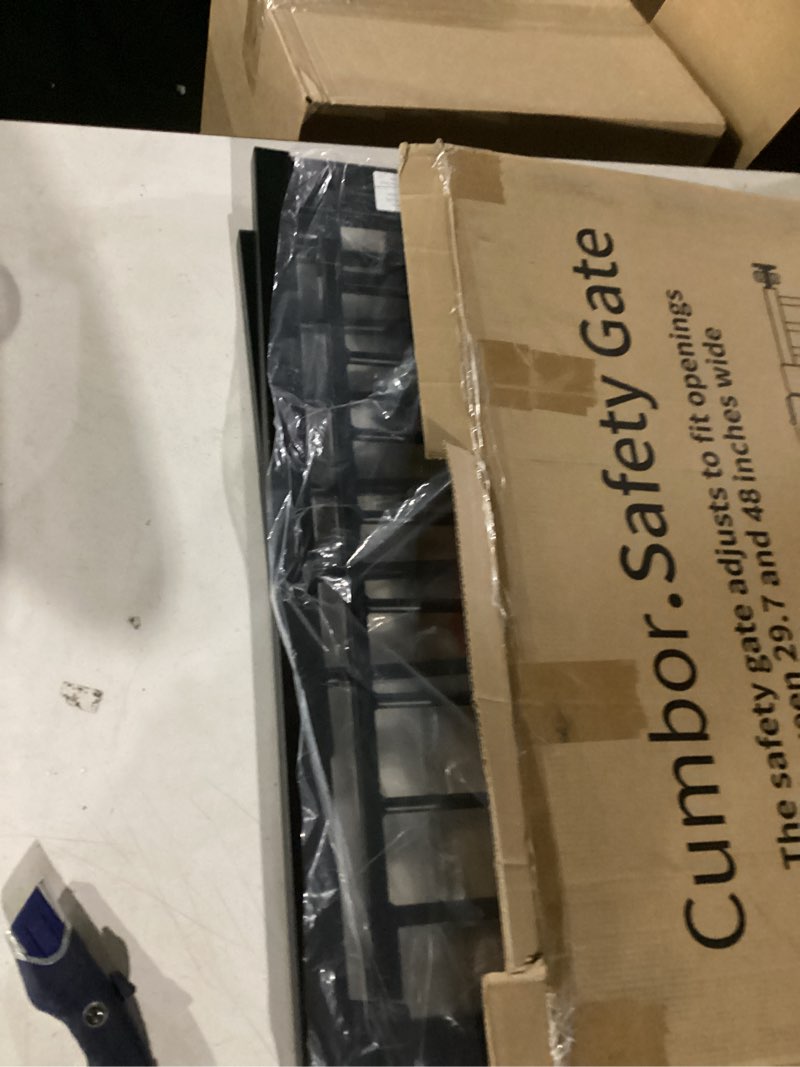 Condition photo showing Good Condition for cumbor 29.7-48" baby gate for stairs, mom's choice awards winner-dog gate for doorways, auto close safety pet gate for dogs indoor, easy install pressure mounted child gate with walk thru door, black black 29.7-48"w x 30.5"h