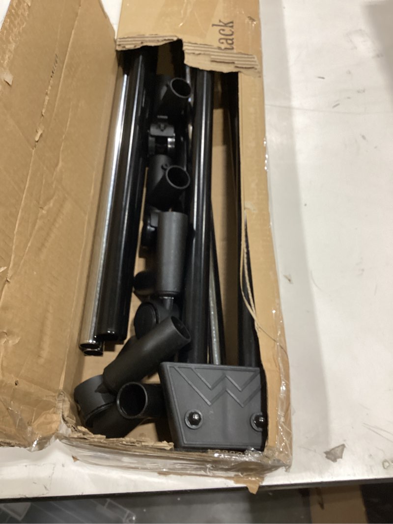 Condition photo showing As Is for Whitmor Folding Garment Rack - Rolling Clothes Hanger - Adjustable Height - Black 22 x 34.75 x 66.25 inch - Black & Silver